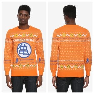 BoxLunch Dragon Ball Z Kamehameha Holiday Sweater Size M Orange Ugly Christmas
